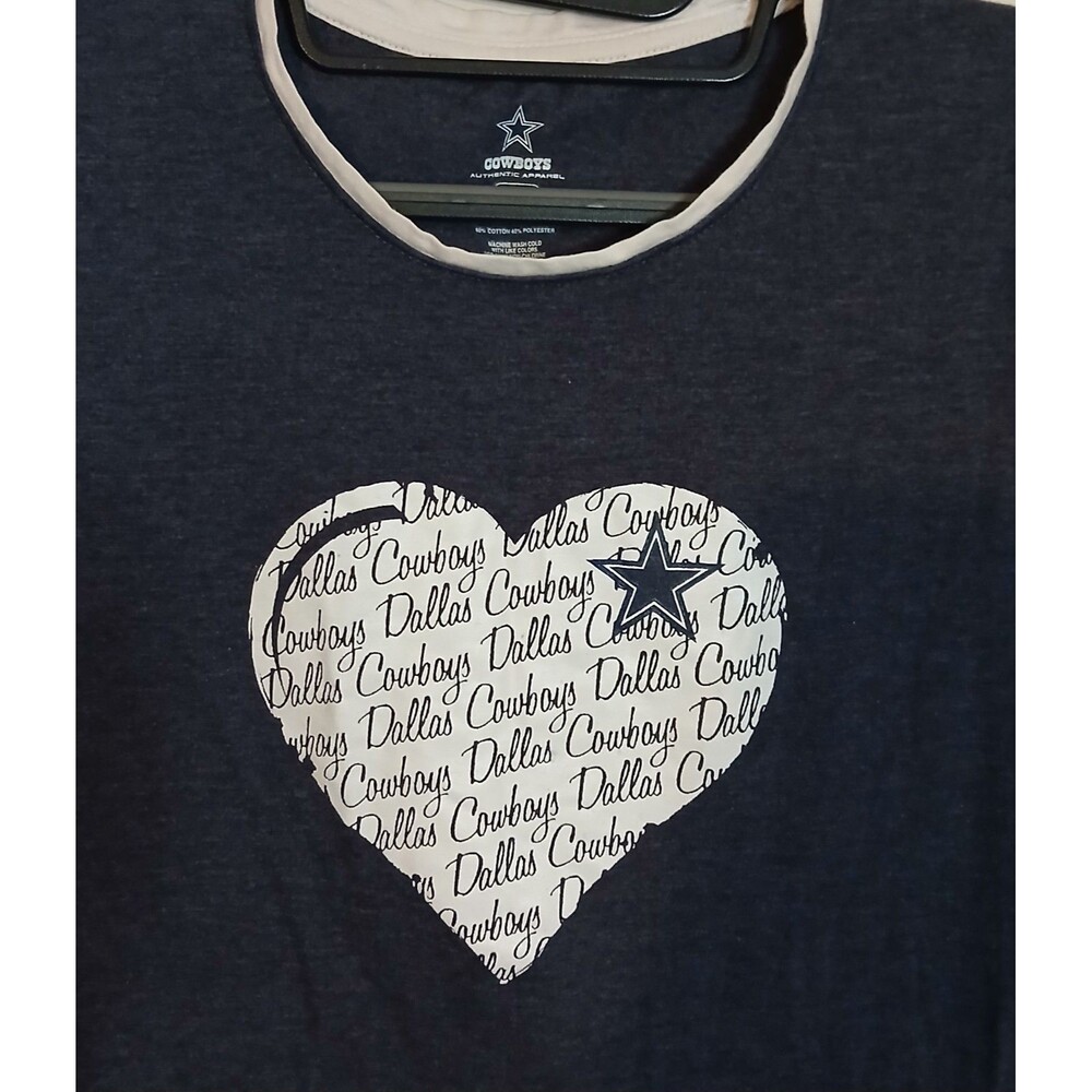 Dallas Cowboys Heart T-Shirt Women's Large Layered Look NFL Graphic Blue Tee - Picture 3 of 4